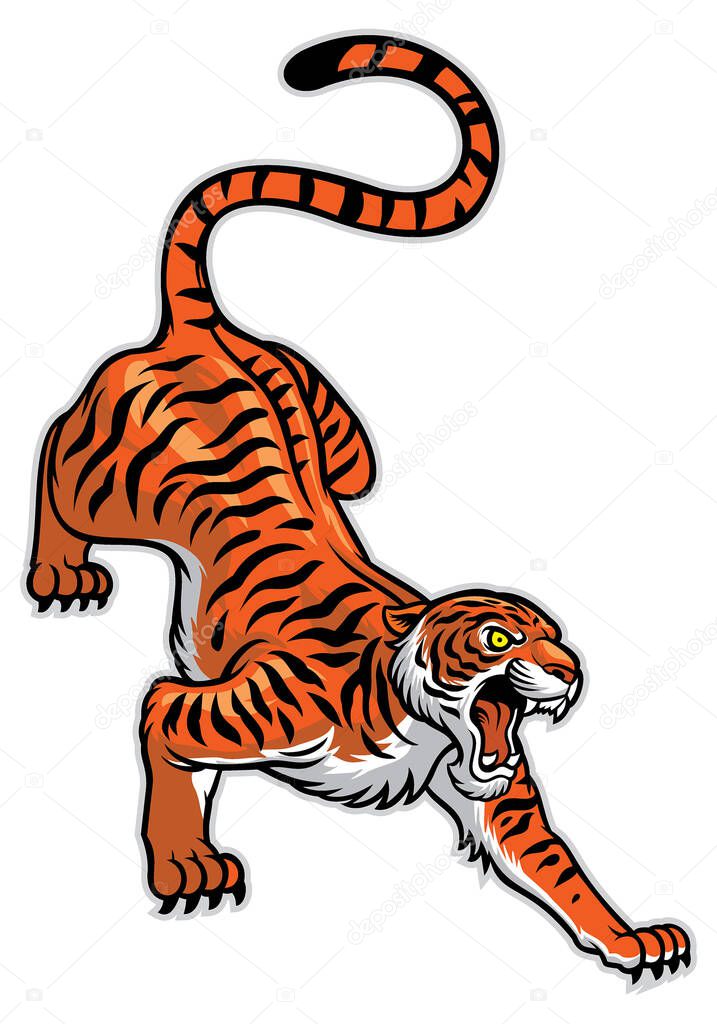 tiger in classic tattoo pose