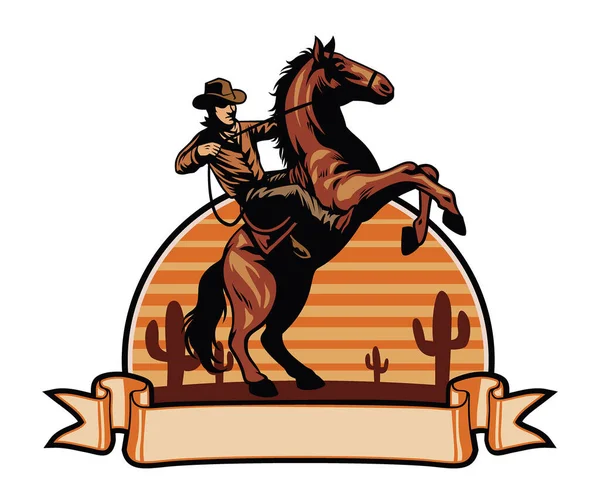 Vector Van Cowboy Rijden Een Paard — Stockvector