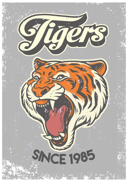 Vintage Grunge Stílus Főiskolai Poszter Tigris Fej — Stock Vector