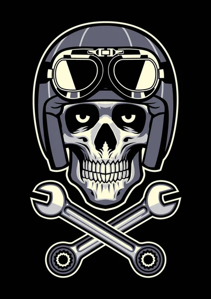 Calavera Con Casco Motocicleta Vintage — Vector de stock