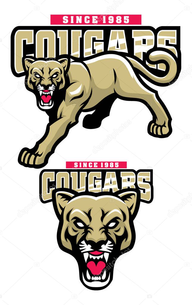 vector of cougar mascot set