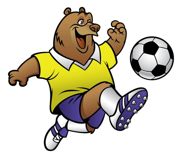 Bär Cartoon Beim Fußballspielen — Stockvektor