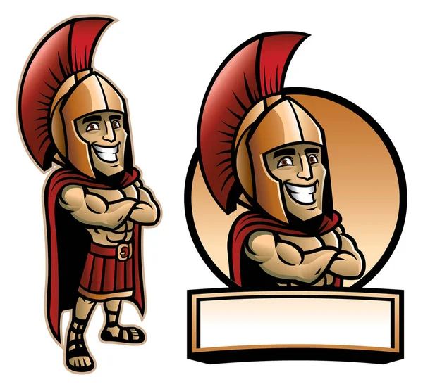 Cartoon Spartan Army Pose Smiling — Stock Vector