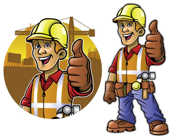 建筑工人手举大拇指的漫画 — 图库矢量图片