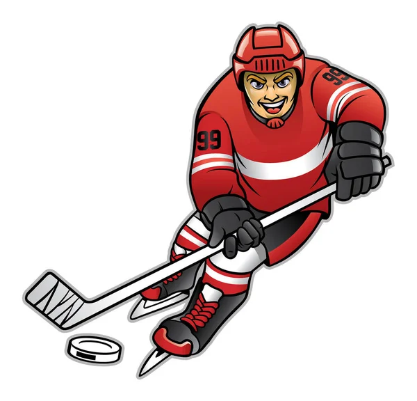 Ice Hockey Player Dribbling — Stock Vector