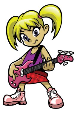 Elektronik bas çalan küçük rockçı kız