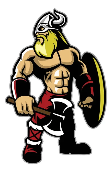 Standing Muscle Body Viking Warrior — Stock Vector