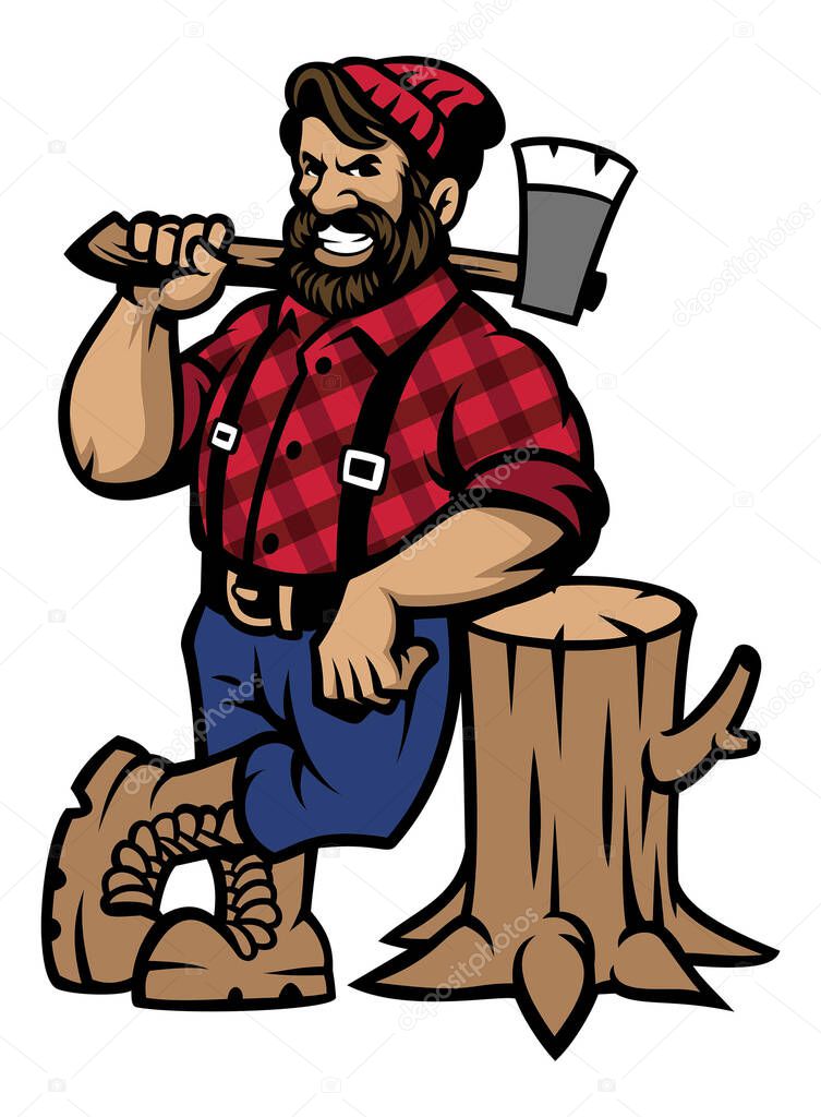 lumberjack lean on the wood log
