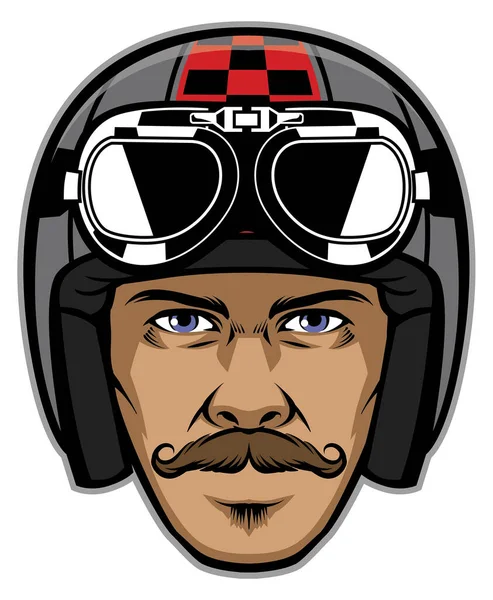 口ひげとヴィンテージヘルメットを身に着けているオートバイのライダー — ストックベクタ