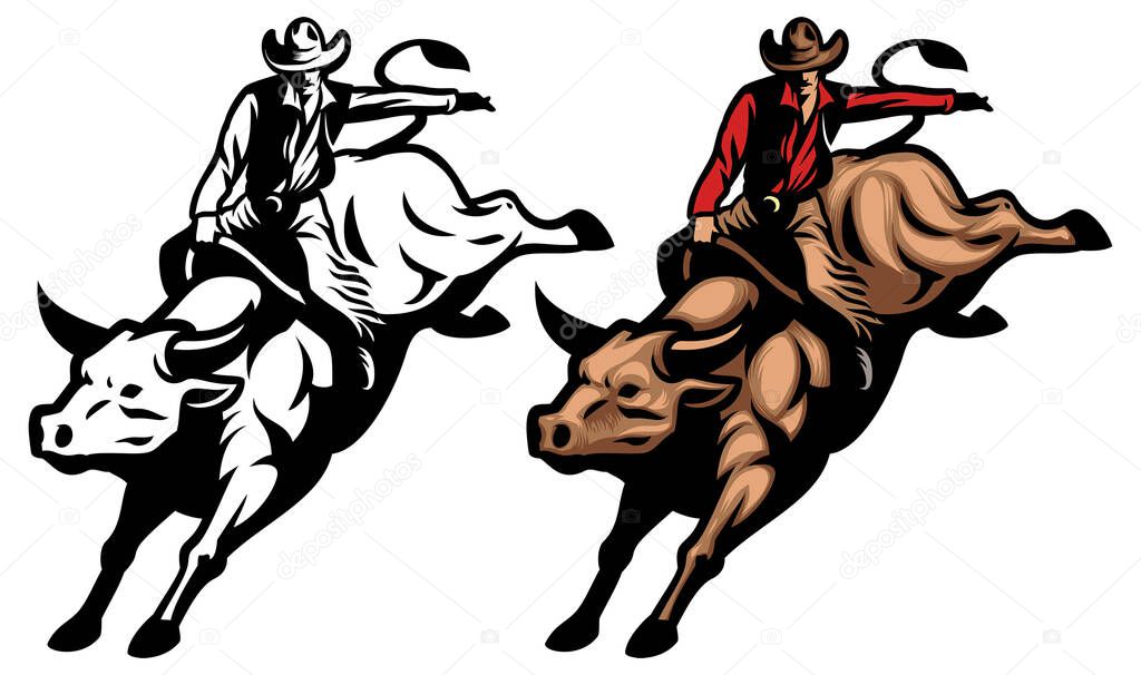 vector of cowboy bull riding
