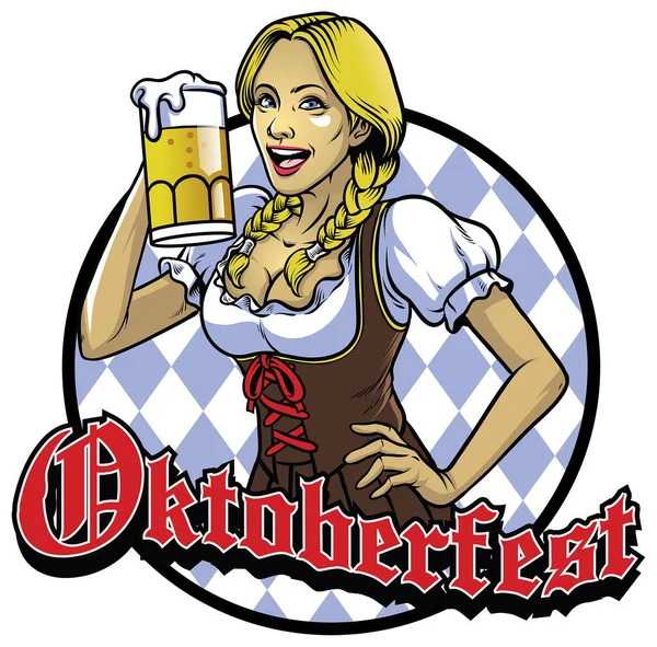 Bavarian Chica Con Vaso Cerveza Celebrando Oktoberfest — Vector de stock