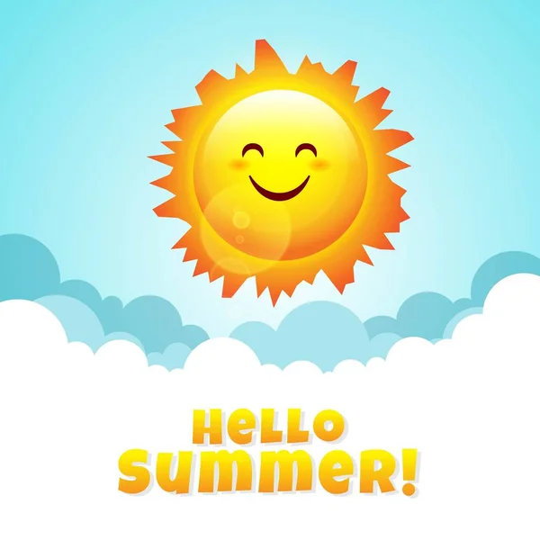 Hallo Sommer Mit Lächelnder Sonne Charakterkarte — Stockvektor