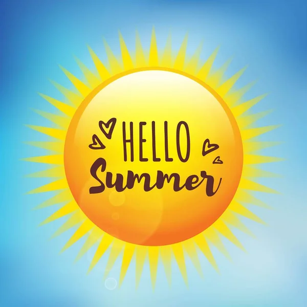 Salida Del Sol Con Tipografía Hello Summer — Vector de stock