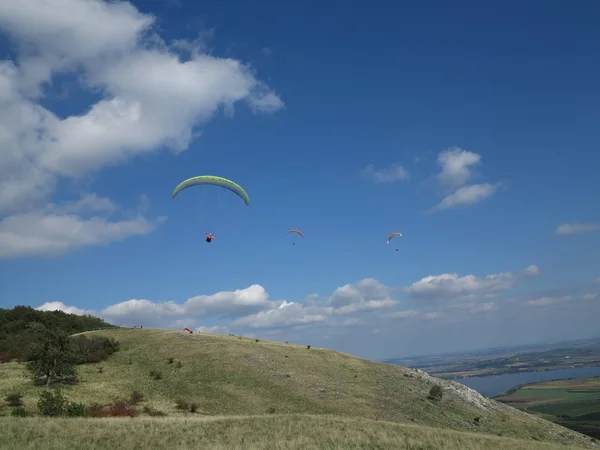 Paragliding over hills in South Moravia, Czech Republic