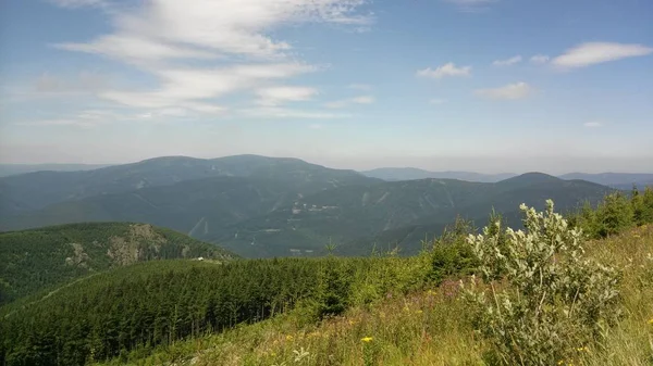 Prados Montañas Vista Durante Senderismo República Checa — Foto de Stock