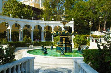 Philarmonic culture park fountain. Beautiful park in Baku. Baku Azerbaijan. October 11, 2017 clipart