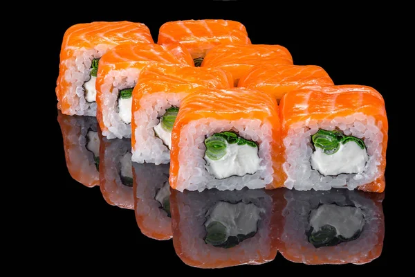 Sushi Tekercs Fekete Üveg Elmélkedés — Stock Fotó