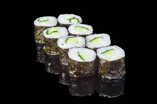 Sushi Rolls Black Glass Reflection — Stock Photo, Image