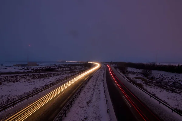 Gece Araba Ile Yol — Stok fotoğraf