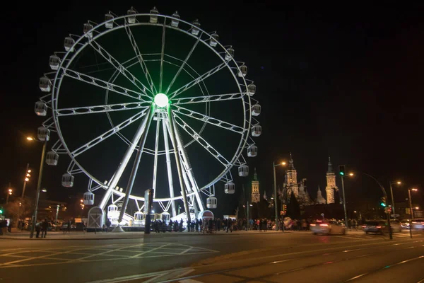 Nacht Riesenrad Beleuchtet Mit Lichtern — Stockfoto