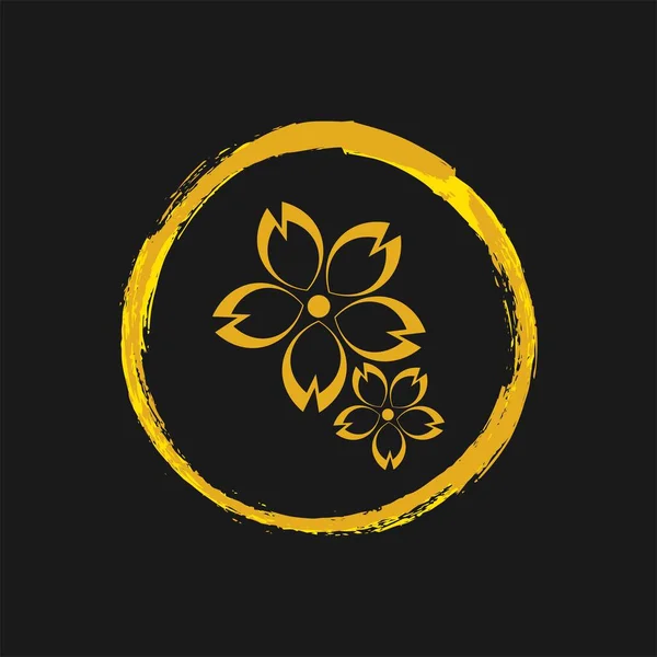Flowers in yellow circle on black background