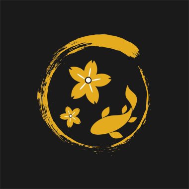 Koi logo japon balık japon sembolü arka plan illüstrasyon vektör stok