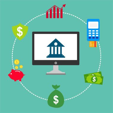 Kavram Online ve mobil ödeme web sayfası, sosyal medya, belgeler, kartları, posterler için. Vektör çizim pos terminali ile bir akıllı telefon, online bankacılık, mobil ödeme ödeme doğruladı