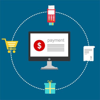 Kavram Online ve mobil ödeme web sayfası, sosyal medya, belgeler, kartları, posterler için. Vektör çizim pos terminali ile bir akıllı telefon, online bankacılık, mobil ödeme ödeme doğruladı