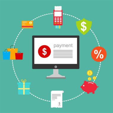 Kavram Online ve mobil ödeme web sayfası, sosyal medya, belgeler, kartları, posterler için. Vektör çizim pos terminali ile bir akıllı telefon, online bankacılık, mobil ödeme ödeme doğruladı