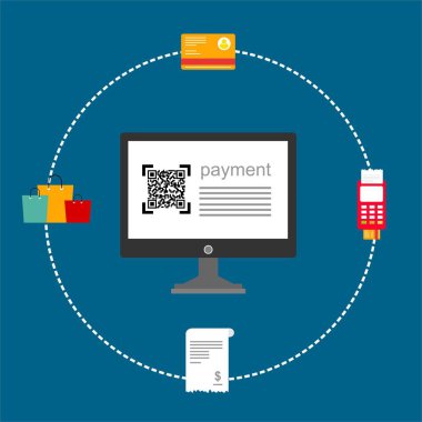 Kavram Online ve mobil ödeme web sayfası, sosyal medya, belgeler, kartları, posterler için. Vektör çizim pos terminali ile bir akıllı telefon, online bankacılık, mobil ödeme ödeme doğruladı