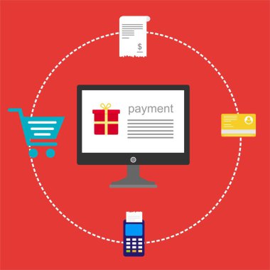 Kavram Online ve mobil ödeme web sayfası, sosyal medya, belgeler, kartları, posterler için. Vektör çizim pos terminali ile bir akıllı telefon, online bankacılık, mobil ödeme ödeme doğruladı