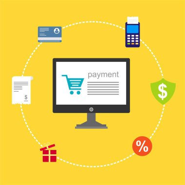 Kavram Online ve mobil ödeme web sayfası, sosyal medya, belgeler, kartları, posterler için. Vektör çizim pos terminali ile bir akıllı telefon, online bankacılık, mobil ödeme ödeme doğruladı
