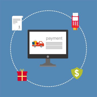 Kavram Online ve mobil ödeme web sayfası, sosyal medya, belgeler, kartları, posterler için. Vektör çizim pos terminali ile bir akıllı telefon, online bankacılık, mobil ödeme ödeme doğruladı