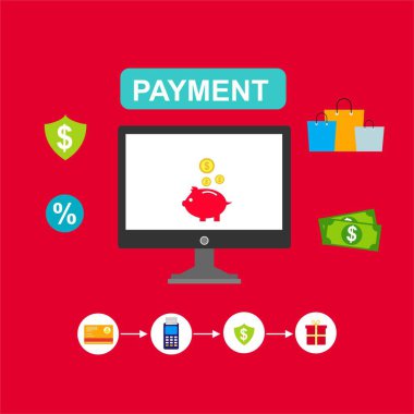 Kavram Online ve mobil ödeme web sayfası, sosyal medya, belgeler, kartları, posterler için. Vektör çizim pos terminali ile bir akıllı telefon, online bankacılık, mobil ödeme ödeme doğruladı