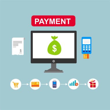 Kavram Online ve mobil ödeme web sayfası, sosyal medya, belgeler, kartları, posterler için. Vektör çizim pos terminali ile bir akıllı telefon, online bankacılık, mobil ödeme ödeme doğruladı