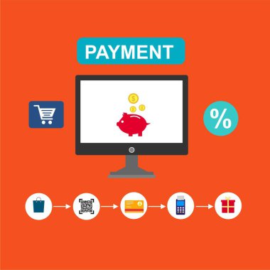 Kavram Online ve mobil ödeme web sayfası, sosyal medya, belgeler, kartları, posterler için. Vektör çizim pos terminali ile bir akıllı telefon, online bankacılık, mobil ödeme ödeme doğruladı