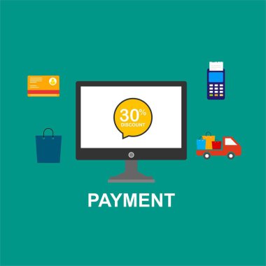 Kavram Online ve mobil ödeme web sayfası, sosyal medya, belgeler, kartları, posterler için. Vektör çizim pos terminali ile bir akıllı telefon, online bankacılık, mobil ödeme ödeme doğruladı