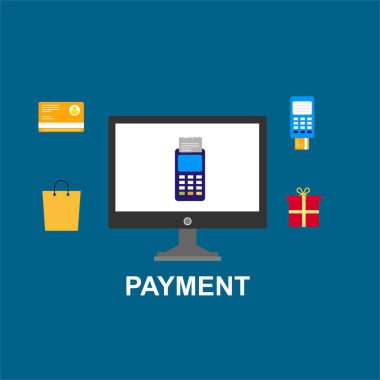 Kavram Online ve mobil ödeme web sayfası, sosyal medya, belgeler, kartları, posterler için. Vektör çizim pos terminali ile bir akıllı telefon, online bankacılık, mobil ödeme ödeme doğruladı