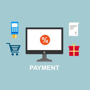 Kavram Online ve mobil ödeme web sayfası, sosyal medya, belgeler, kartları, posterler için. Vektör çizim pos terminali ile bir akıllı telefon, online bankacılık, mobil ödeme ödeme doğruladı