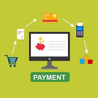 Kavram Online ve mobil ödeme web sayfası, sosyal medya, belgeler, kartları, posterler için. Vektör çizim pos terminali ile bir akıllı telefon, online bankacılık, mobil ödeme ödeme doğruladı