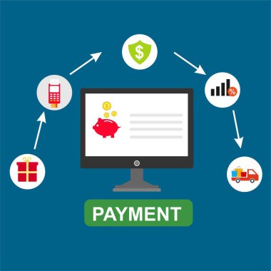 Kavram Online ve mobil ödeme web sayfası, sosyal medya, belgeler, kartları, posterler için. Vektör çizim pos terminali ile bir akıllı telefon, online bankacılık, mobil ödeme ödeme doğruladı
