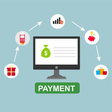 Kavram Online ve mobil ödeme web sayfası, sosyal medya, belgeler, kartları, posterler için. Vektör çizim pos terminali ile bir akıllı telefon, online bankacılık, mobil ödeme ödeme doğruladı