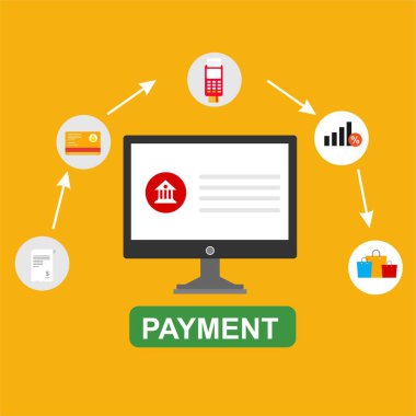 Kavram Online ve mobil ödeme web sayfası, sosyal medya, belgeler, kartları, posterler için. Vektör çizim pos terminali ile bir akıllı telefon, online bankacılık, mobil ödeme ödeme doğruladı