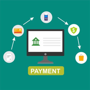 Kavram Online ve mobil ödeme web sayfası, sosyal medya, belgeler, kartları, posterler için. Vektör çizim pos terminali ile bir akıllı telefon, online bankacılık, mobil ödeme ödeme doğruladı