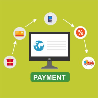 Kavram Online ve mobil ödeme web sayfası, sosyal medya, belgeler, kartları, posterler için. Vektör çizim pos terminali ile bir akıllı telefon, online bankacılık, mobil ödeme ödeme doğruladı