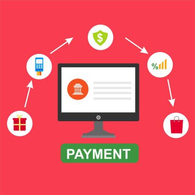 Kavram Online ve mobil ödeme web sayfası, sosyal medya, belgeler, kartları, posterler için. Vektör çizim pos terminali ile bir akıllı telefon, online bankacılık, mobil ödeme ödeme doğruladı