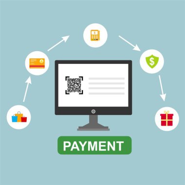 Kavram Online ve mobil ödeme web sayfası, sosyal medya, belgeler, kartları, posterler için. Vektör çizim pos terminali ile bir akıllı telefon, online bankacılık, mobil ödeme ödeme doğruladı