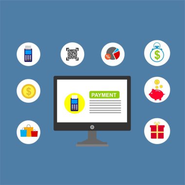 Kavram Online ve mobil ödeme web sayfası, sosyal medya, belgeler, kartları, posterler için. Vektör çizim pos terminali ile bir akıllı telefon, online bankacılık, mobil ödeme ödeme doğruladı