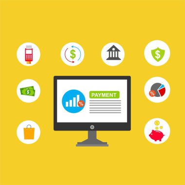 Kavram Online ve mobil ödeme web sayfası, sosyal medya, belgeler, kartları, posterler için. Vektör çizim pos terminali ile bir akıllı telefon, online bankacılık, mobil ödeme ödeme doğruladı