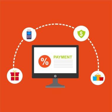 Kavram Online ve mobil ödeme web sayfası, sosyal medya, belgeler, kartları, posterler için. Vektör çizim pos terminali ile bir akıllı telefon, online bankacılık, mobil ödeme ödeme doğruladı